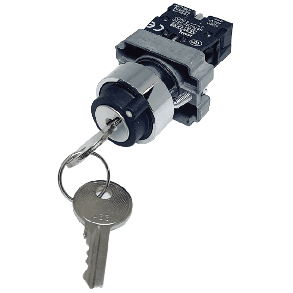 SWITCH SELECTOR 22mm 2 POSICIONES CON LLAVE NEGRO METALICO