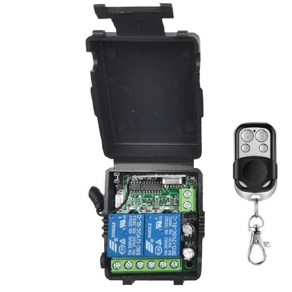 CONTROL REMOTO FRECUENCIA FIJA 433MHz + RECEPTOR CON RELE 12VDC 2 CANALES