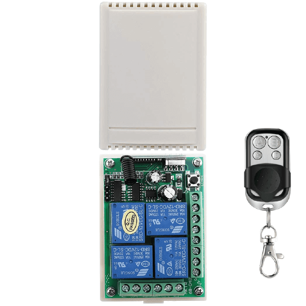 CONTROL REMOTO FRECUENCIA FIJA 433MHz + RECEPTOR CON RELE 12VDC 4 CANALES